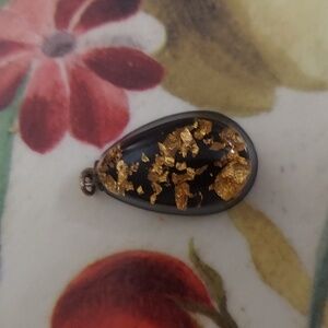 Black Lucite Gold Foil Teardrop Pendant